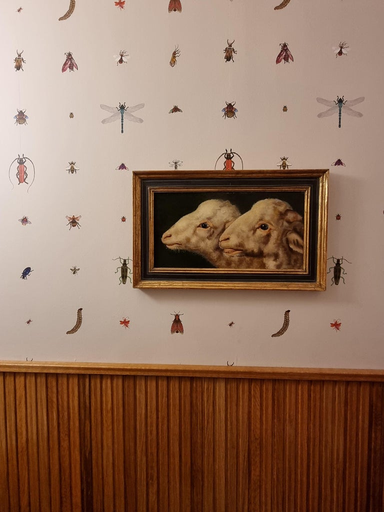 Study of Two Sheep Heads by Eugène Verboeckhoven (Attributed), Oil on