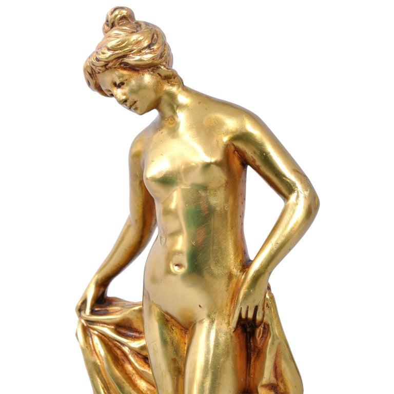 Antique French Art Nouveau Escultura estatua de bronce dorado Mujer desnuda Bañista 1895 6