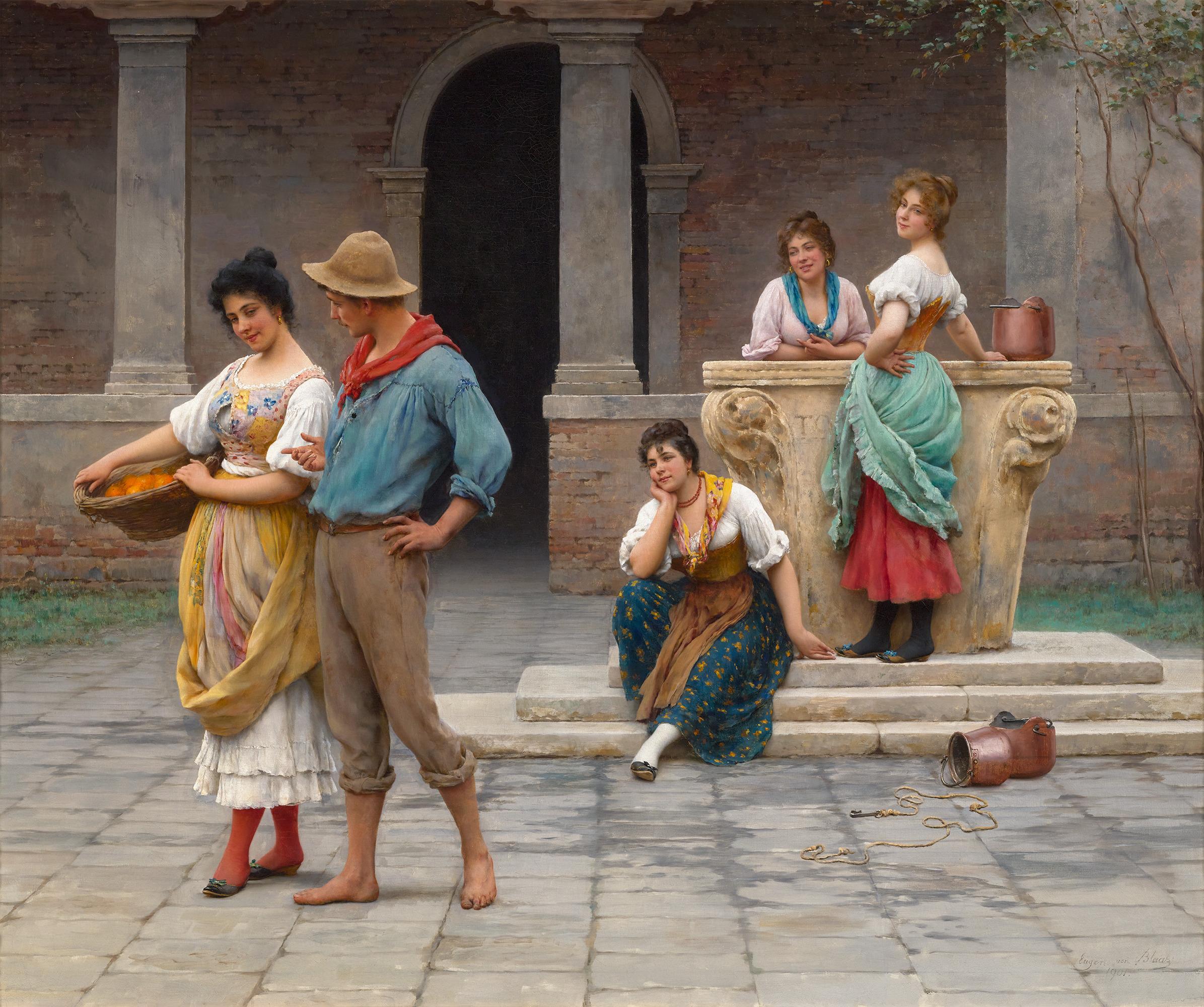 Eugene von Blaas Figurative Painting – No Love Without Envy von Eugene Von Blaas