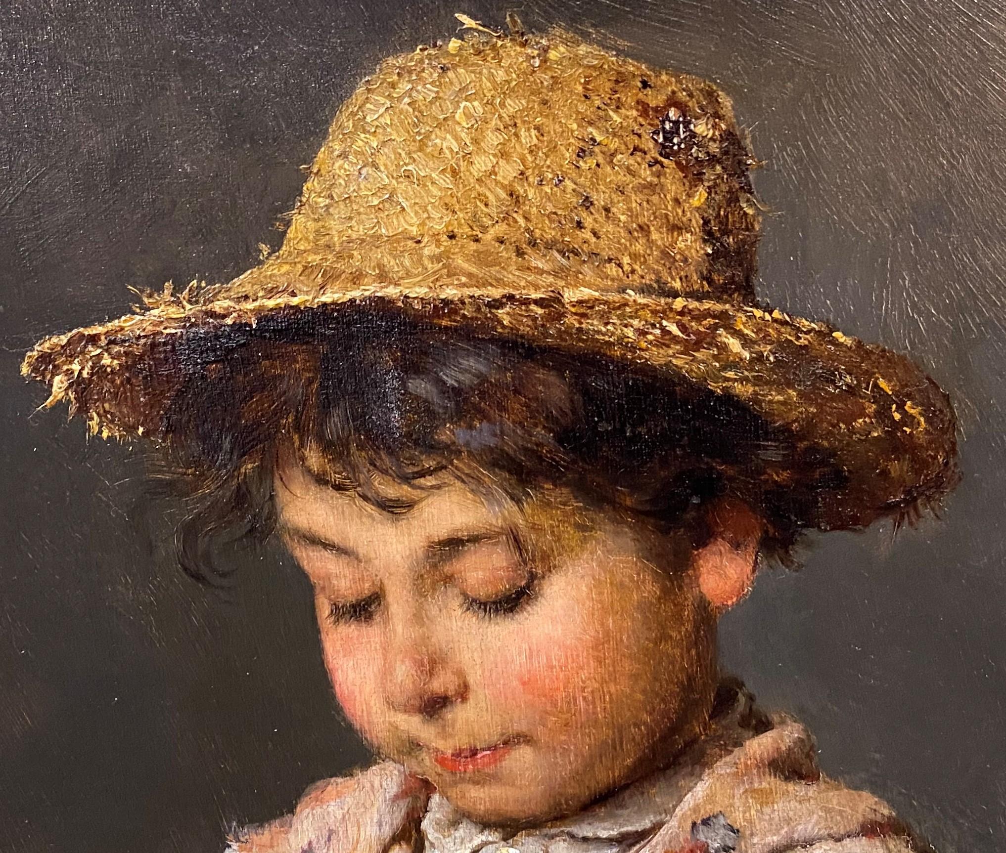 Portrait d'un garçon cueillant des fruits - Impressionnisme Painting par Eugene von Blaas