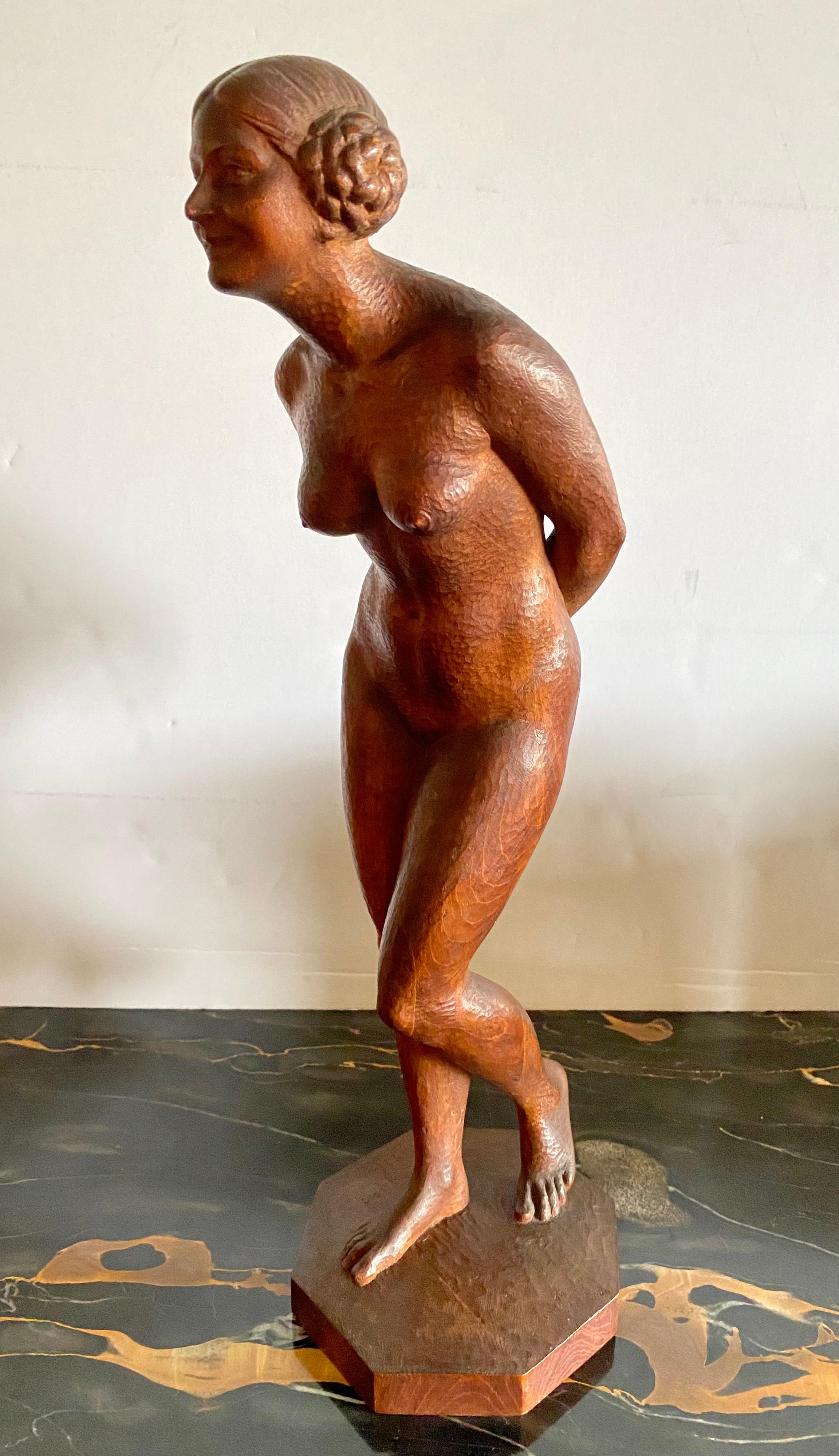 Nudo in piedi - Sculpture Art Déco di Eugene Wagner