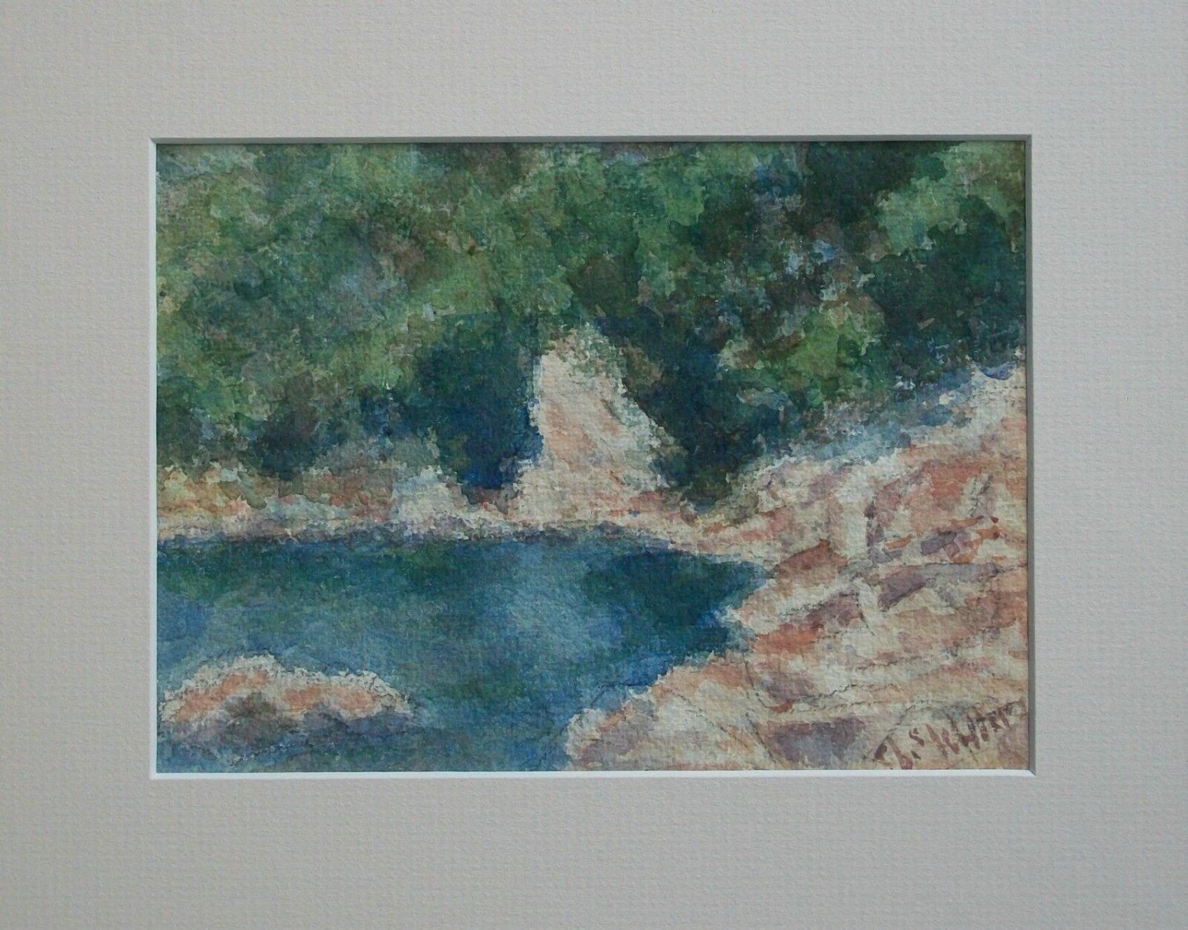 Hand-Painted Eugene White, Impressionist Watercolor Landscape Painting, USA, 20th Century For Sale