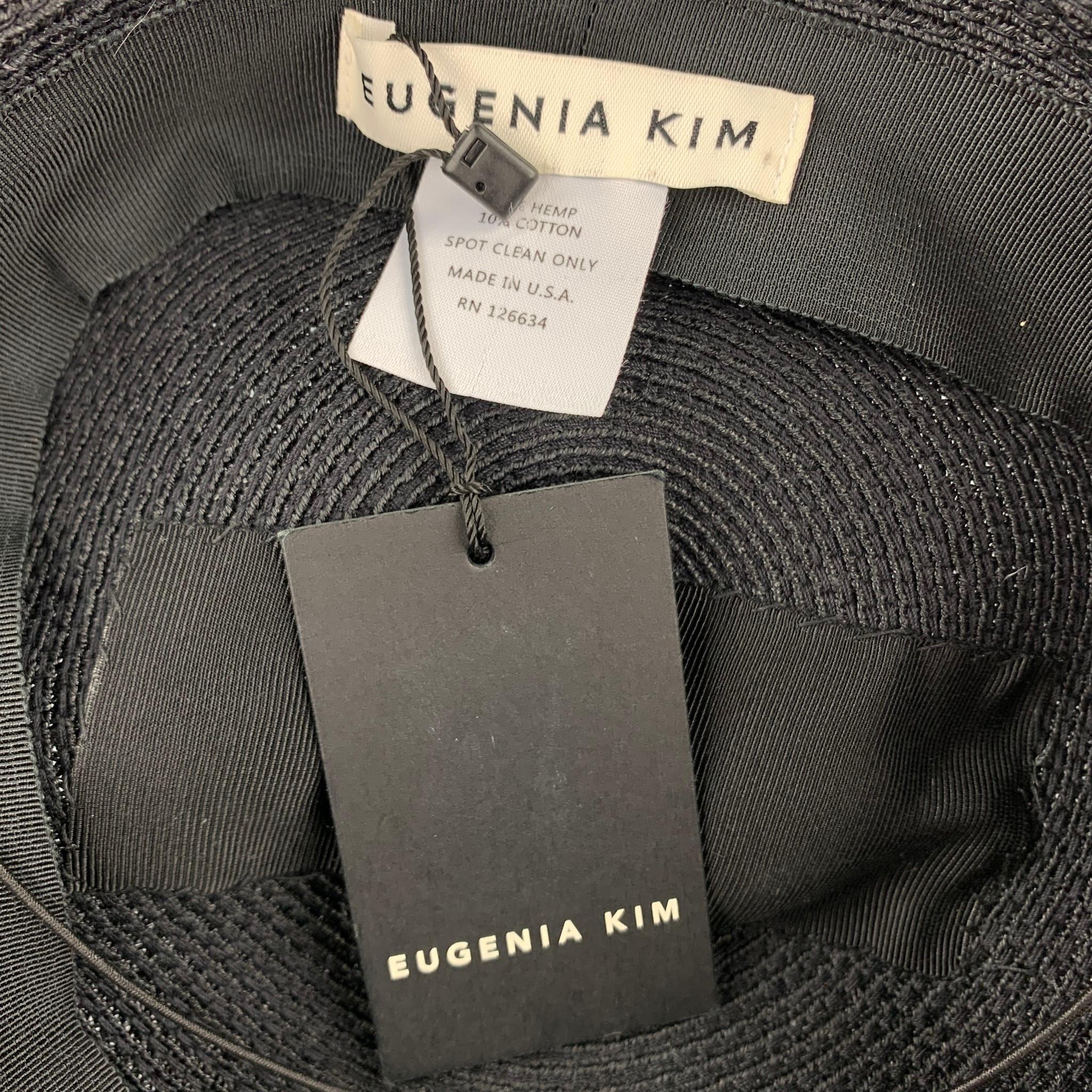 EUGENIA KIM Beatrix Black Woven Hemp / Cotton Hat In New Condition In San Francisco, CA