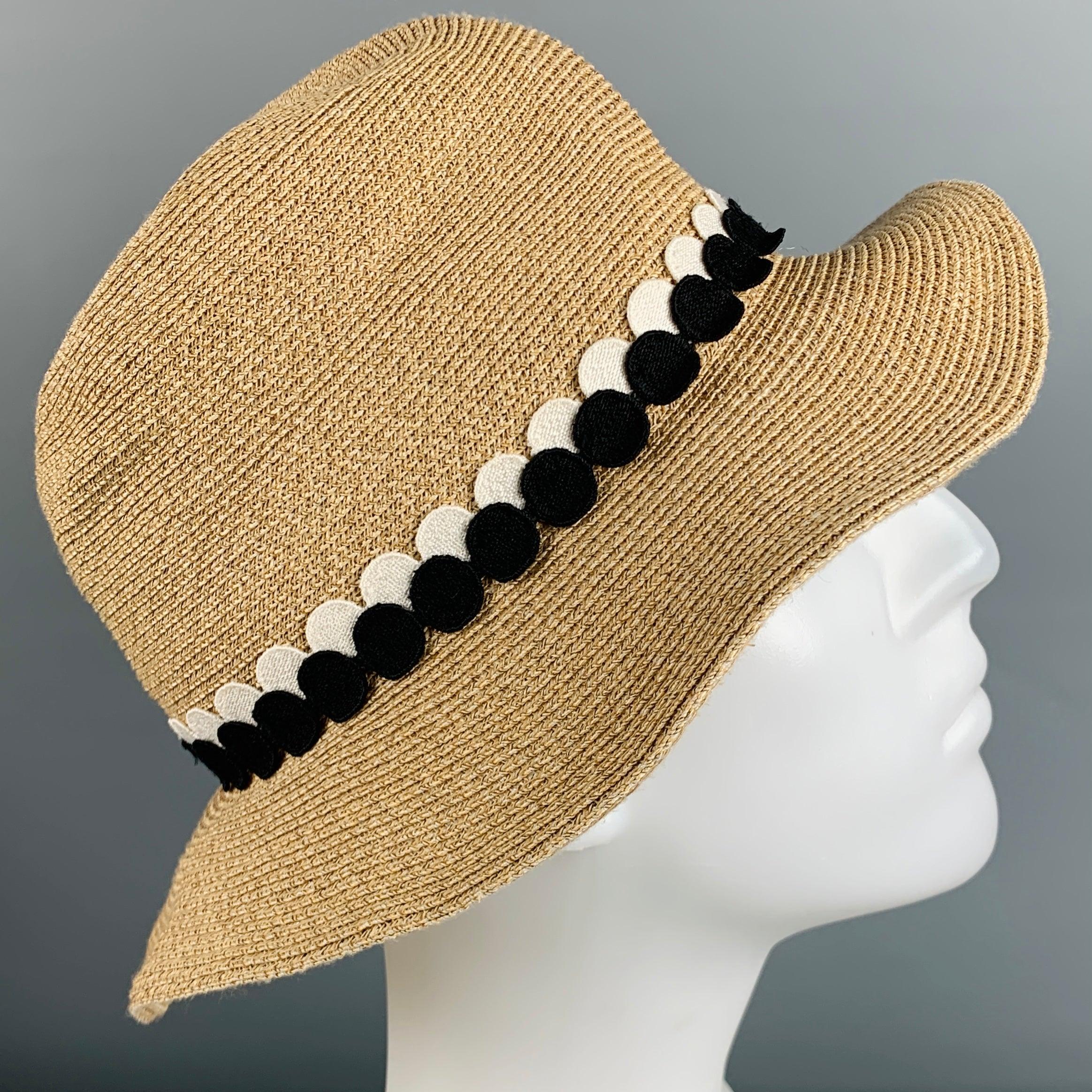 EUGENIA KIM Beige Natural Woven Toyo Paper Cotton Hat In Excellent Condition For Sale In San Francisco, CA