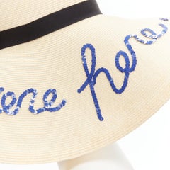 EUGENIA KIM chapeau de soleil en coton toyo beige à paillettes bleues Wish You Were Here