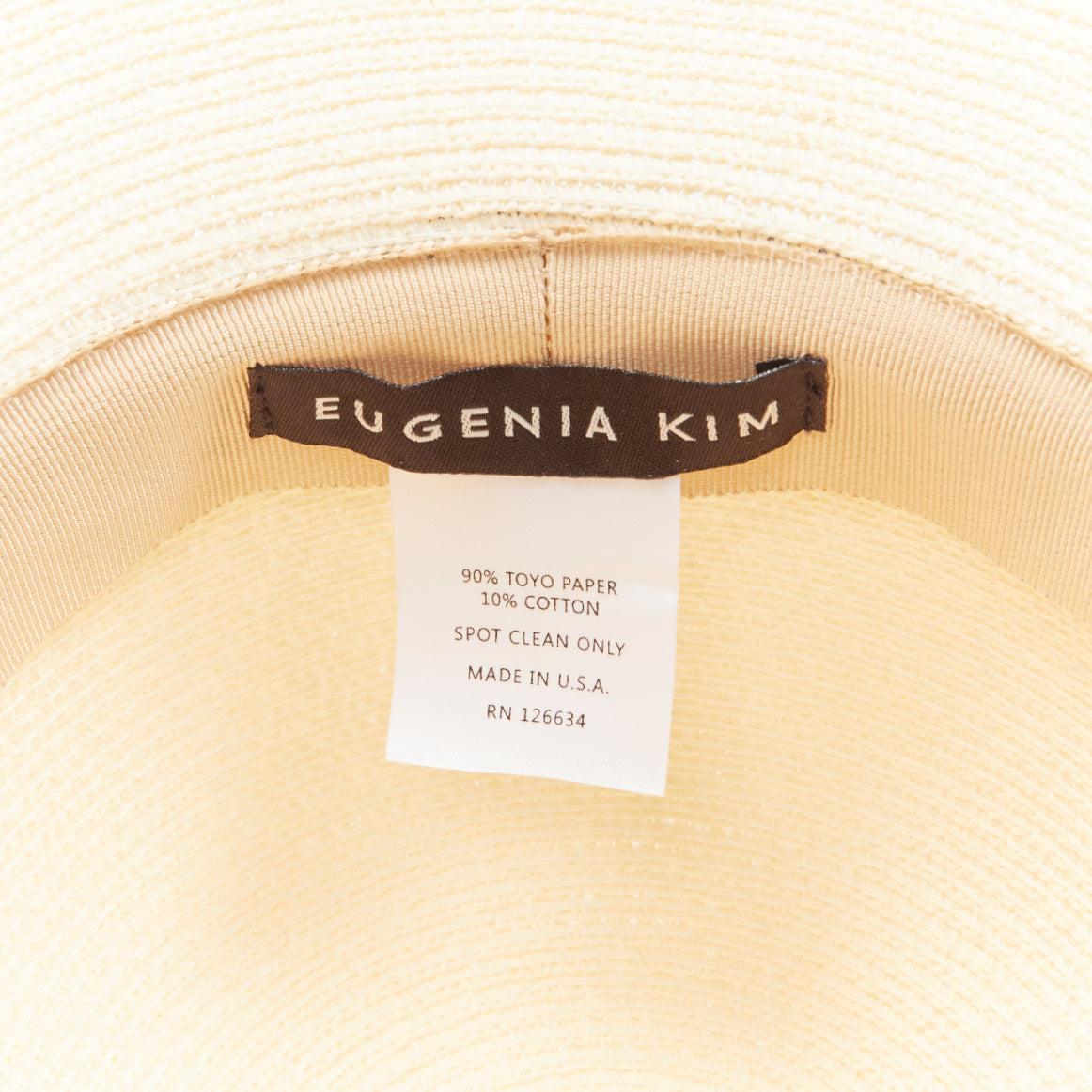 EUGENIA KIM blue sequins Wish You Were Here beige toyo paper cotton sun hat For Sale 4