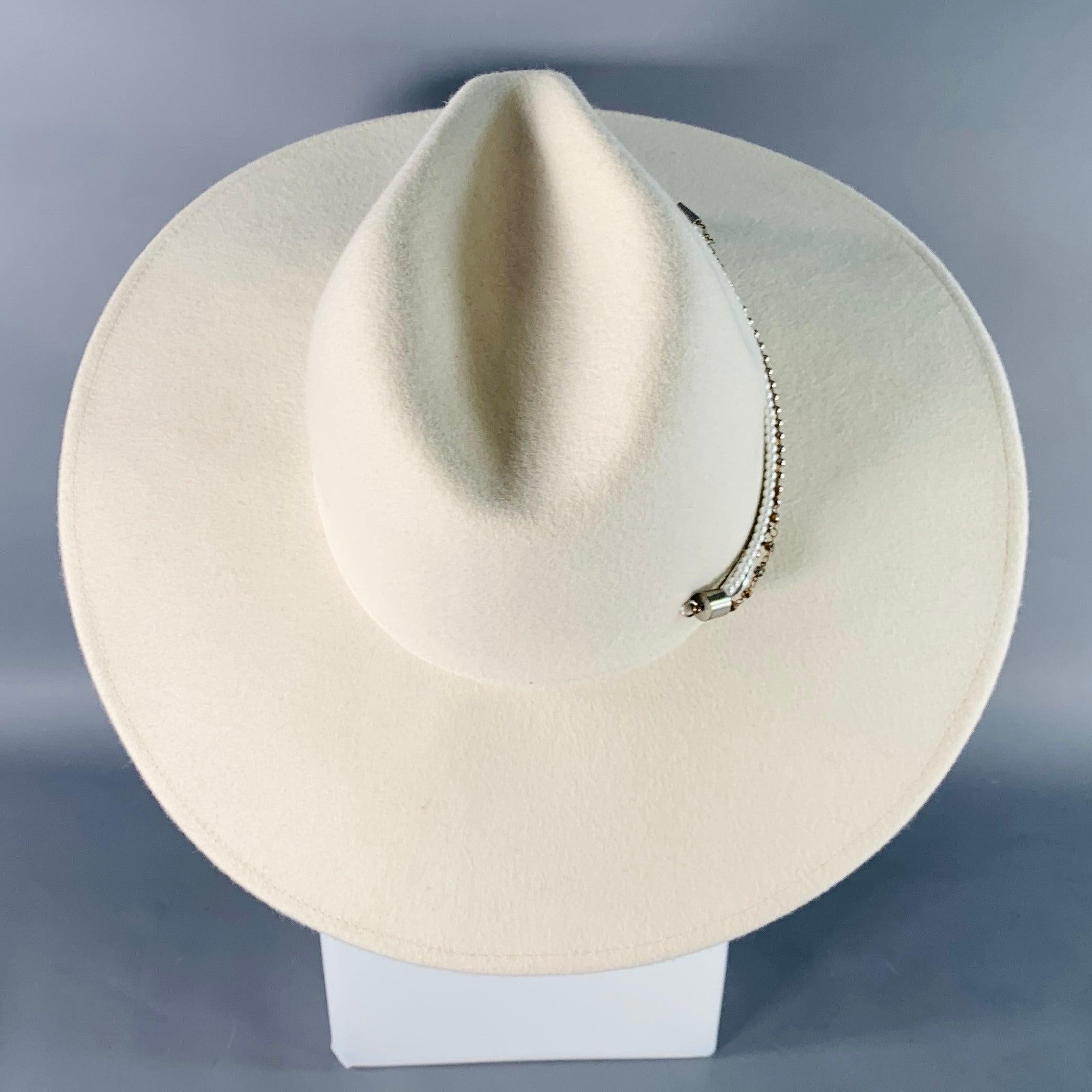 Women's EUGENIA KIM One Size White Wool Felt Wide Brim Chain Trim Fedora Hat For Sale