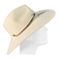 EUGENIA KIM One Size White Wool Felt Wide Brim Chain Trim Fedora Hat
