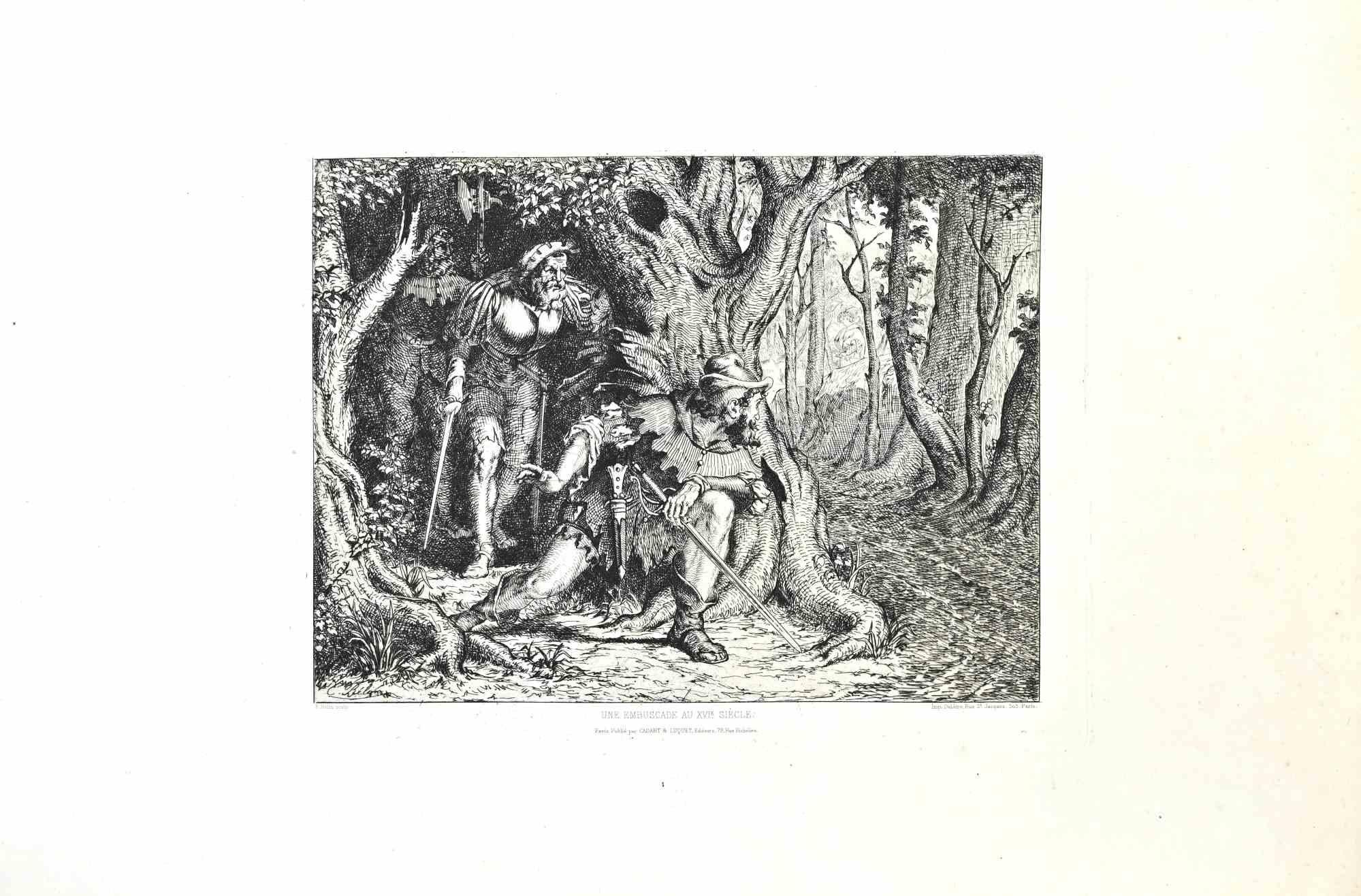 Une Embuscade au XVI Siecle - Etching by Eugenia Relin - 1870s