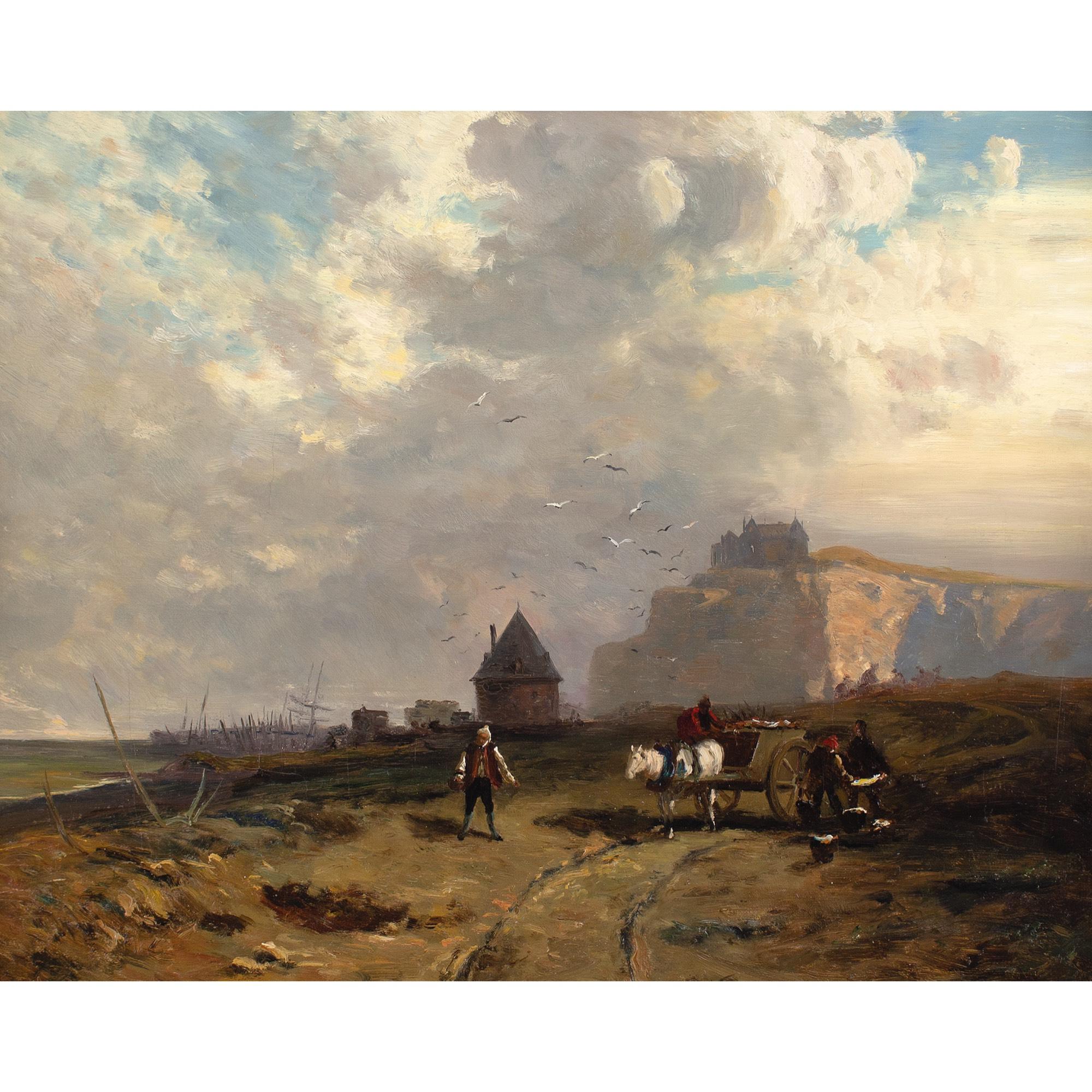 Eugenie Dillmann, Scena costiera con carrello e figure, pittura a olio 1