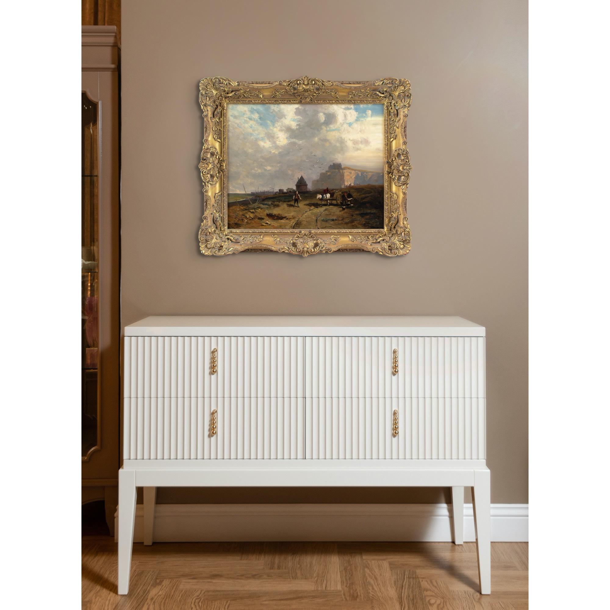 Eugenie Dillmann, Scena costiera con carrello e figure, pittura a olio 3