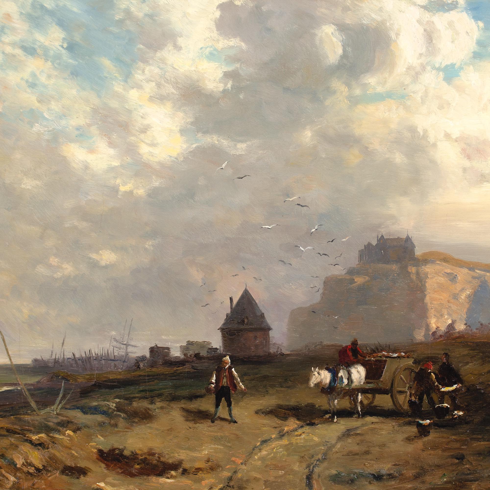 Eugenie Dillmann, Scena costiera con carrello e figure, pittura a olio 6