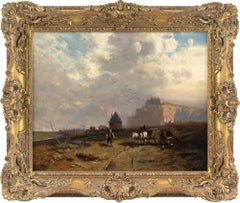 Eugenie Dillmann, Coastal Scene With Cart & Figures, Oil Painting 