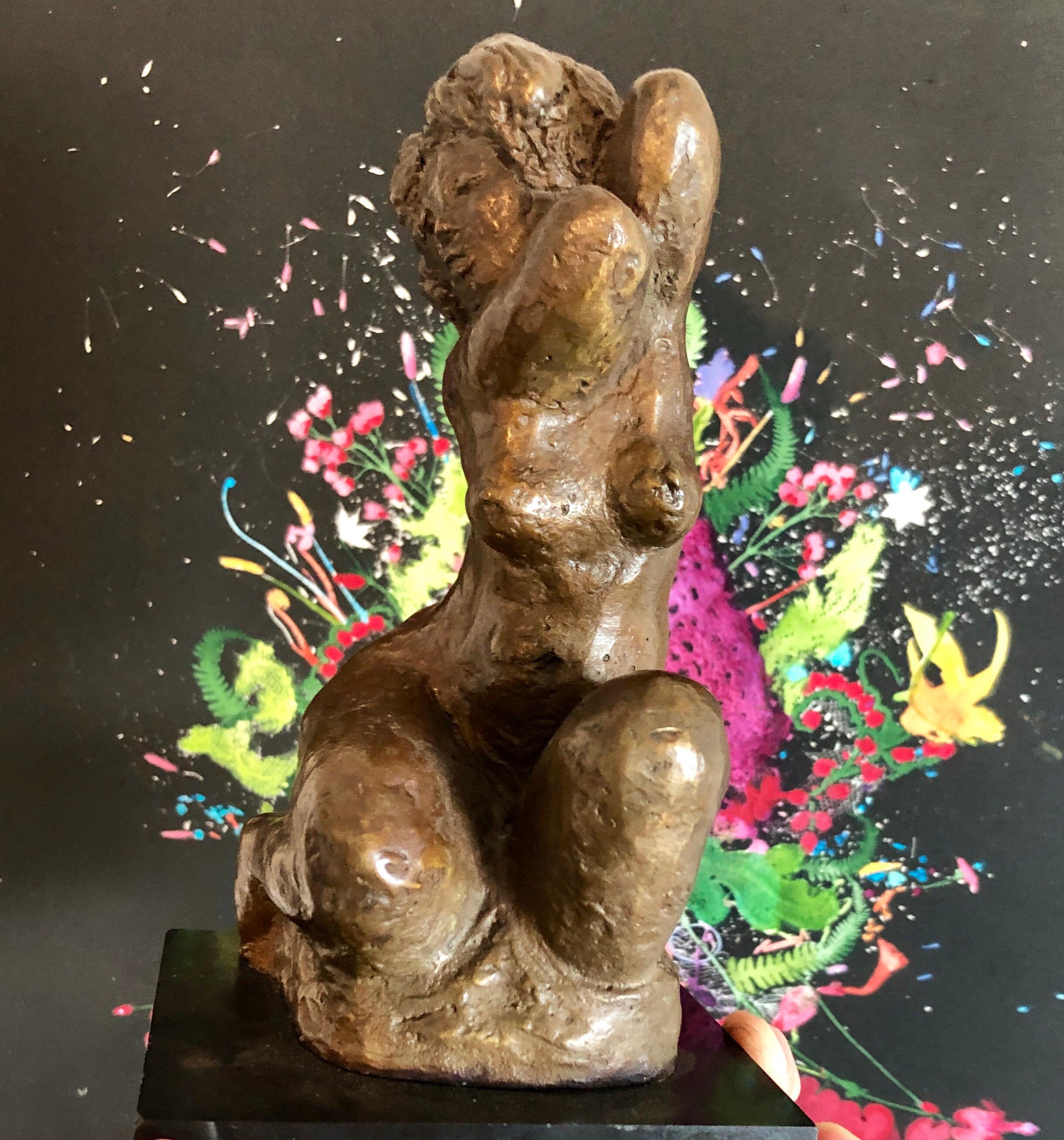 Eugenie Gershoy Figurative Sculpture – Modernistische weibliche Bronze-Aktskulptur, Bronze-Skulptur, WPA, New Yorker Chelsea Hotel, Künstlerin