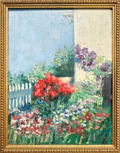 "A Sunny Corner" Eugenie M. Heller, Impressionist Garden Landscape In Bloom