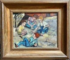 Untitled oil painting of children playing by Eugenie Schein