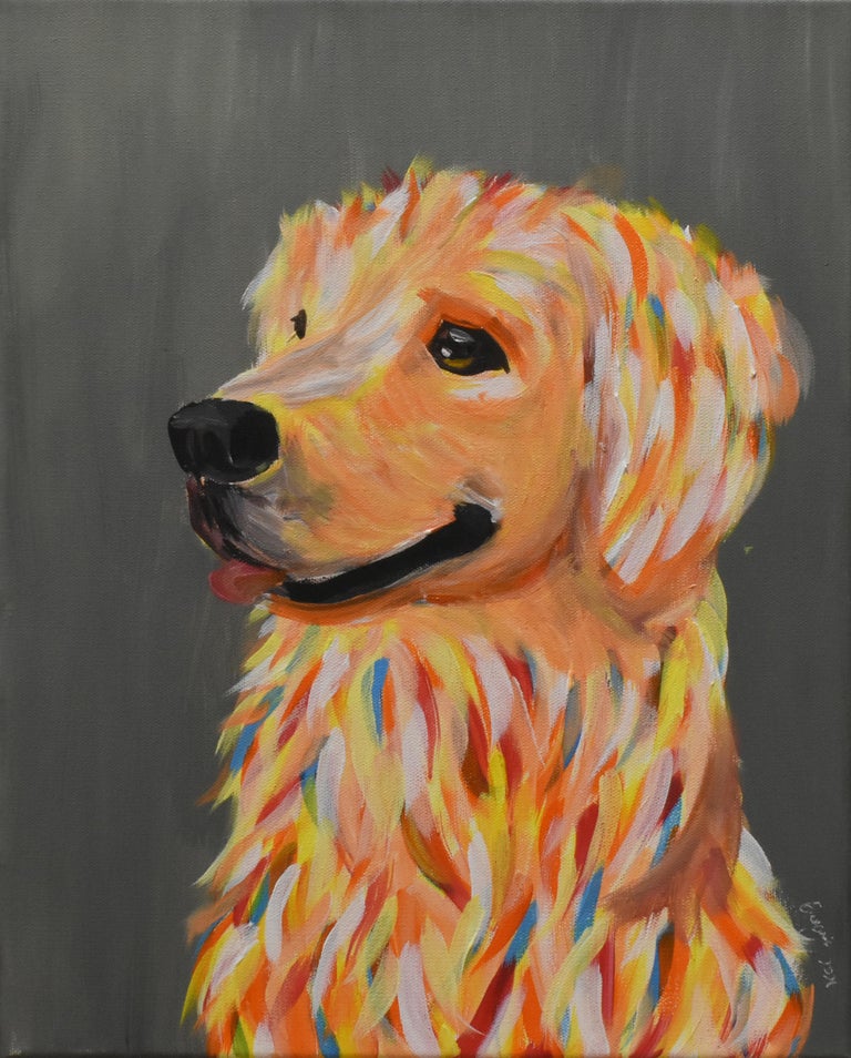 Eugenie Wee - Fluffy and Soft Fur Golden Retriever Portrait Acrylic Painting  on canvas available For Sale at 1stDibs | acrylic animal paintings