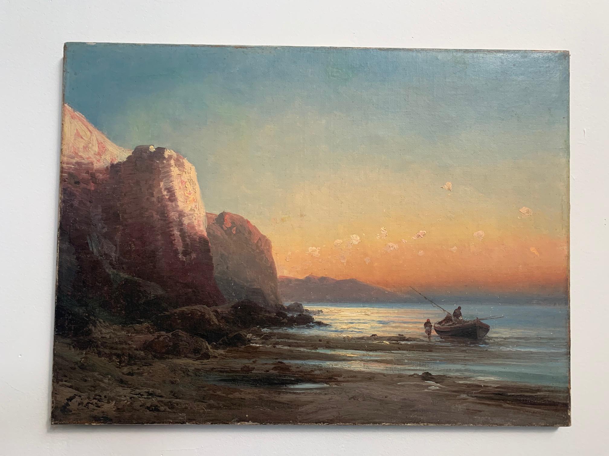 Painting by Eugenio Amus, Marina, oil on canvas, 19th century.
Oil painting on canvas by Eugene Amus (1834-1899) titled Marina. Signed in engraving on the painting at the bottom, with the name Godchaux used during his stay in France.
