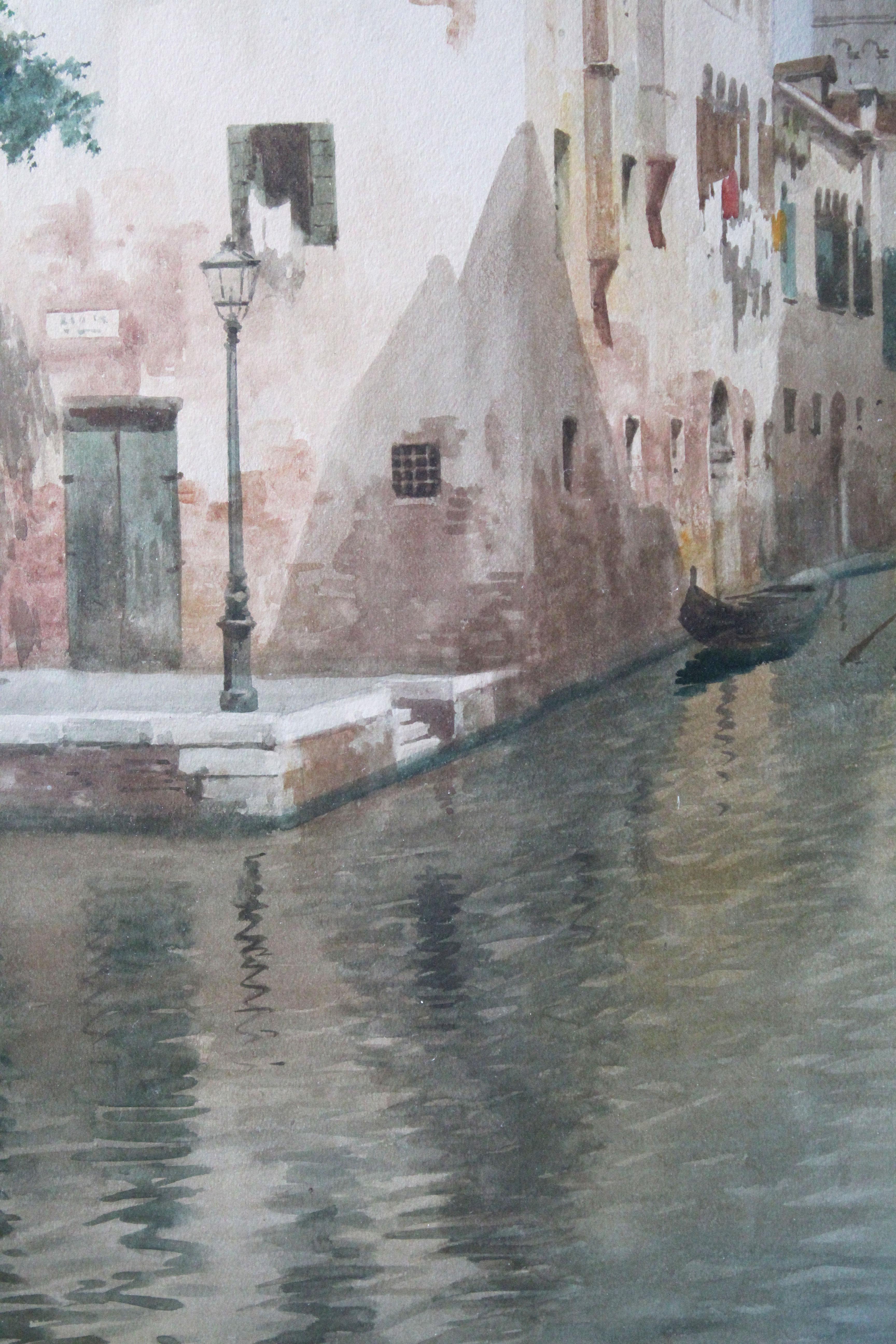 A lyrical watercolor of the ever-beloved city of Venice by an artist known for living and painting there. VERY similar to two Benvenuti watercolors sold as a pair at Bonham's in November of 2018 at the auction (wholesale) price of $2,250  -- and