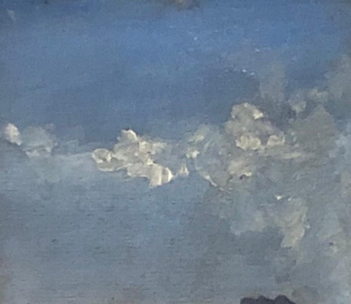 Pescadores en el Golfo de Nápoles frente a la isla de Capri - Landscape Painting Gris de Eugenio Bonivento