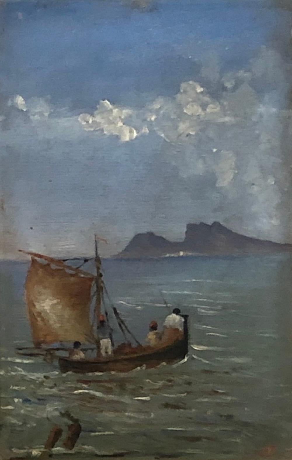 Fishermen in the Gulf of Naples in front of the island of Capri