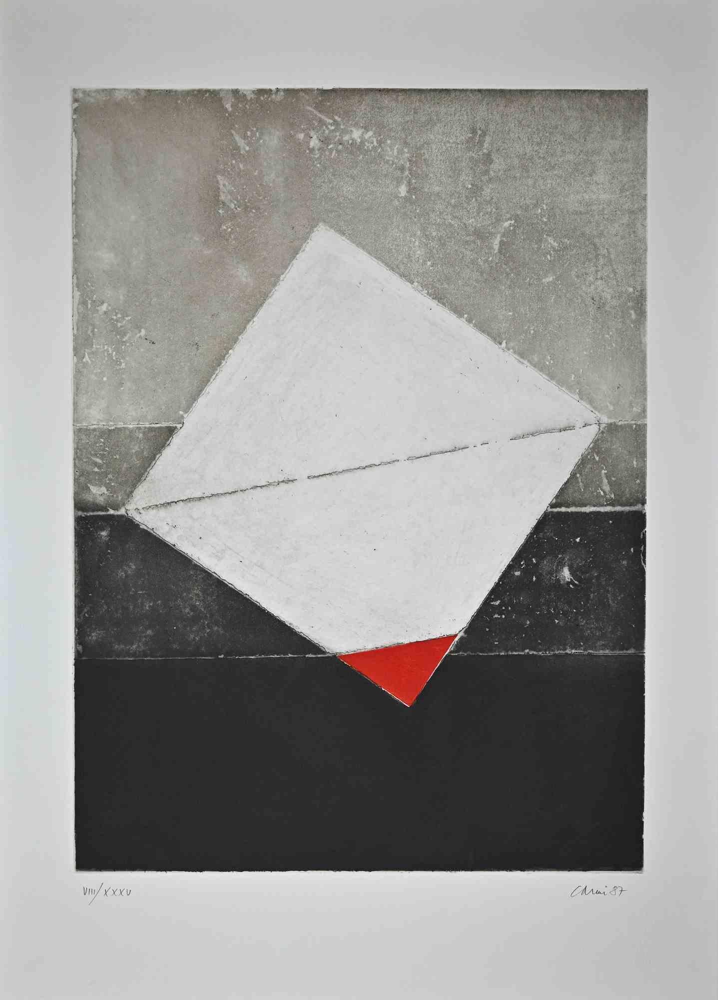 Abstrakte Komposition -  Radierung von Eugenio Carmi - 1983