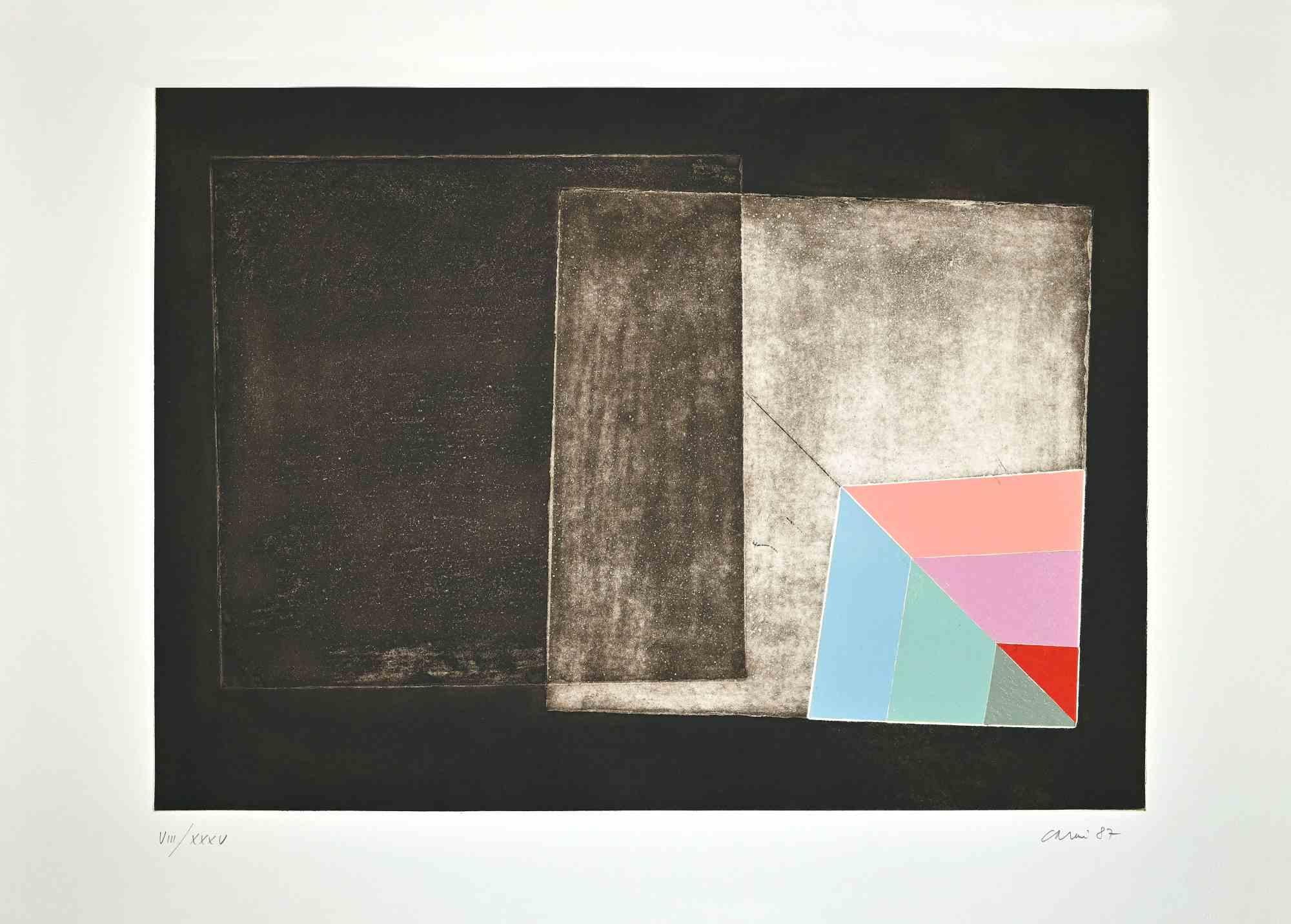 Abstract Composition is an original etching made by Eugenio Carmi (Genoa, 1920 - Lugano, 2016) in 1987.

Good conditions.

Hand signed and numbered. Edition, VIII/XXXV.

Eugenio Carmi (Genoa, 1920 - Lugano, 2016) was an Italian painter, an exponent