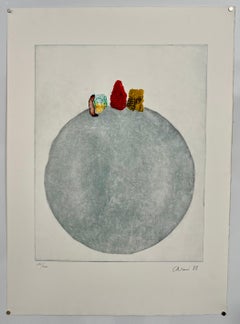 Italienische abstrakte Aquatinta Collage Lithographie Druck Eugenio Carmi 80er Jahre Memphis Ära