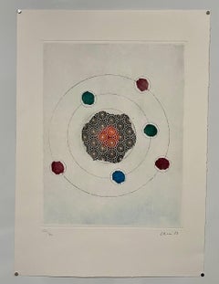 Stampa litografica astratta all'acquatinta di Eugenio Carmi degli anni '80, epoca Memphis