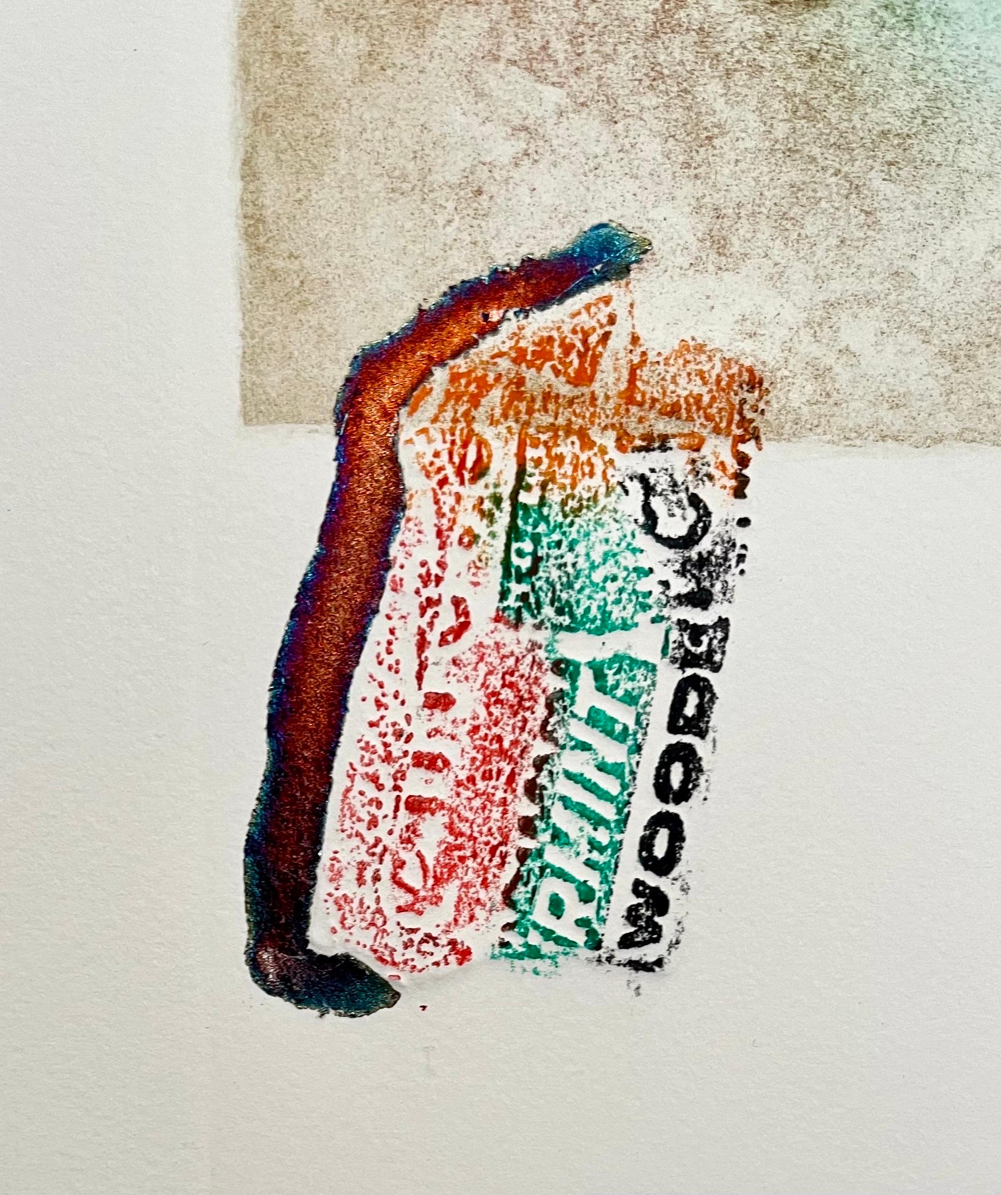 Acuarela abstracta italiana Collage Litografía Eugenio Carmi Años 80 Época Memphis en venta 3