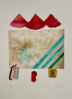 Italienische abstrakte Aquatinta Collage Lithographie Druck Eugenio Carmi 80er Jahre Memphis Ära