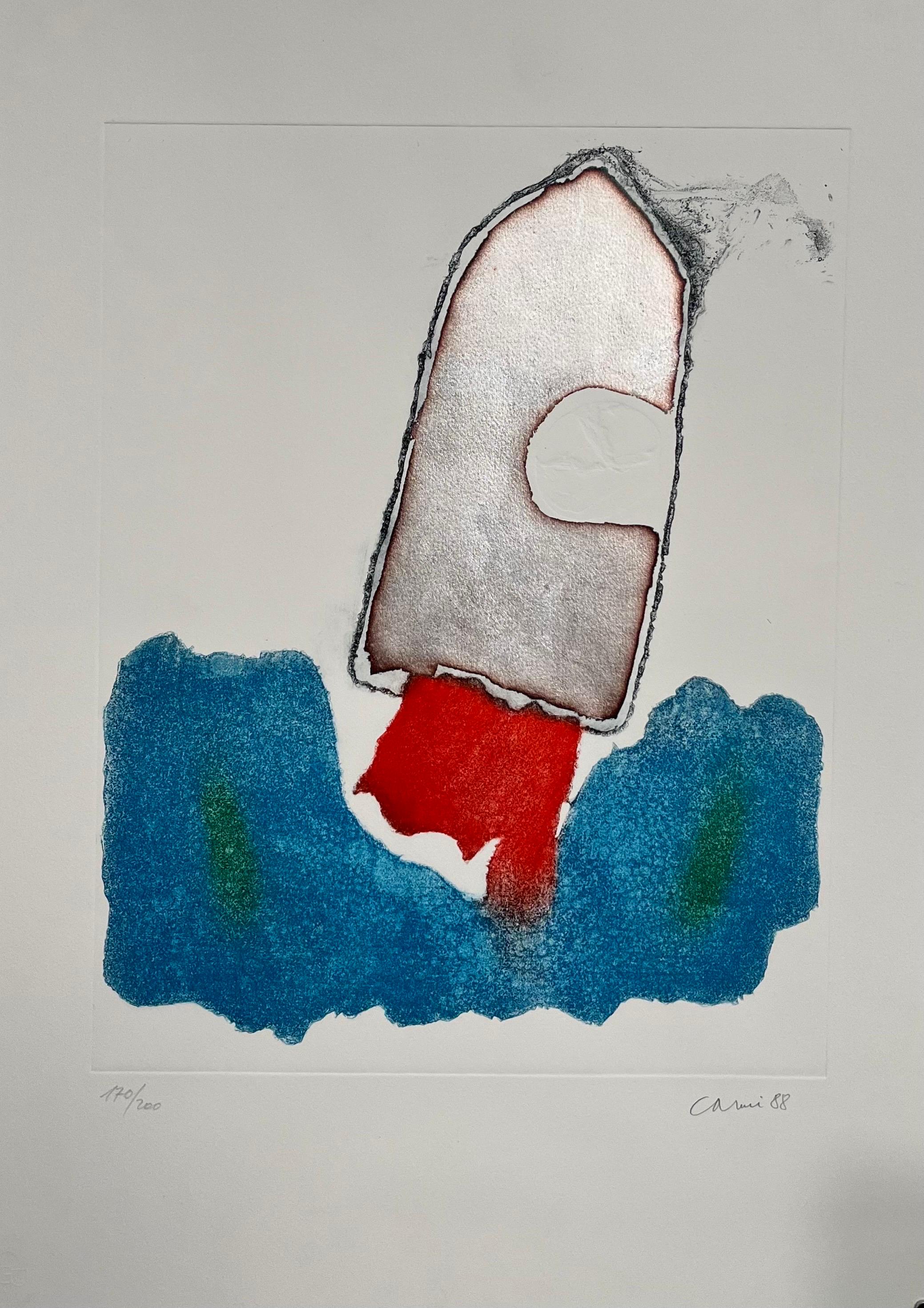 Genre: Modern, Modernist
Subject: Abstract
Medium: Print, Aquatint with metal foil
Hand signed dated 1988, limited edition
Surface: Paper
Country: Italy
Dimensions: 26" x 20" approximately

Eugenio Carmi is an Italian painter born in 1920 in Genoa.