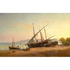 Fishing Boats At Dusk, Late 19th-Century Italian Marine Painting