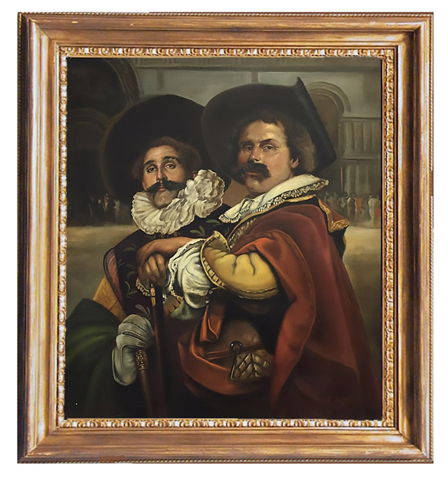 Eugenio De Blasi Figurative Painting - MUSKETEERS -  French School - Figurative - Italian Oil on Canvas Painting