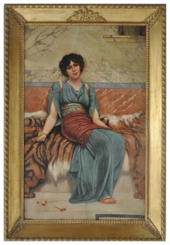 FIGURA NEOCLÁSICA -A la manera de J. W. Godward Italia  Pintura al óleo sobre lienzo