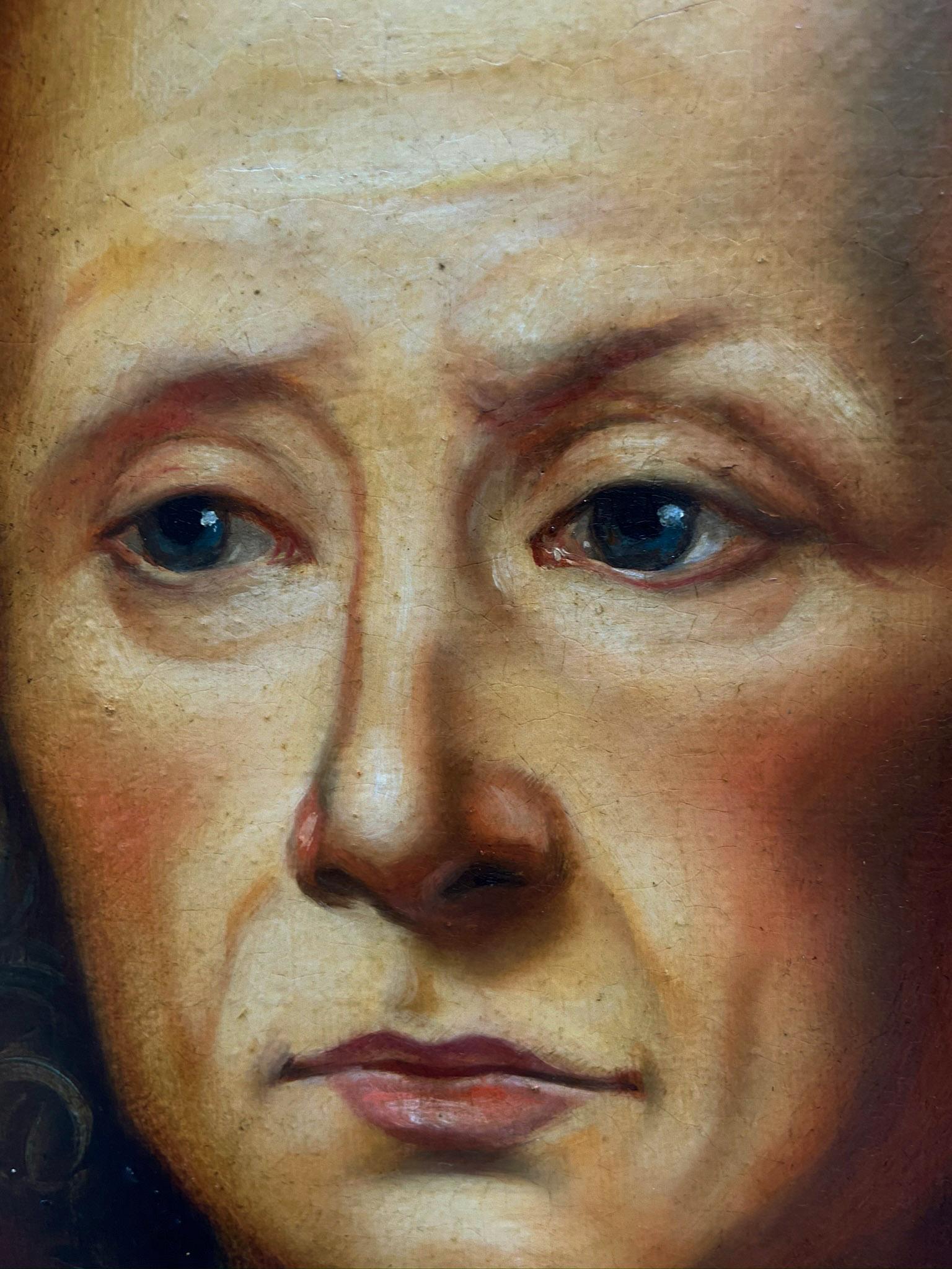PORTRAIT OF A GENTLMEN (Portrait d'un géorgien) - Peinture à l'huile sur toile italienne - Noir Figurative Painting par Eugenio De Blasi