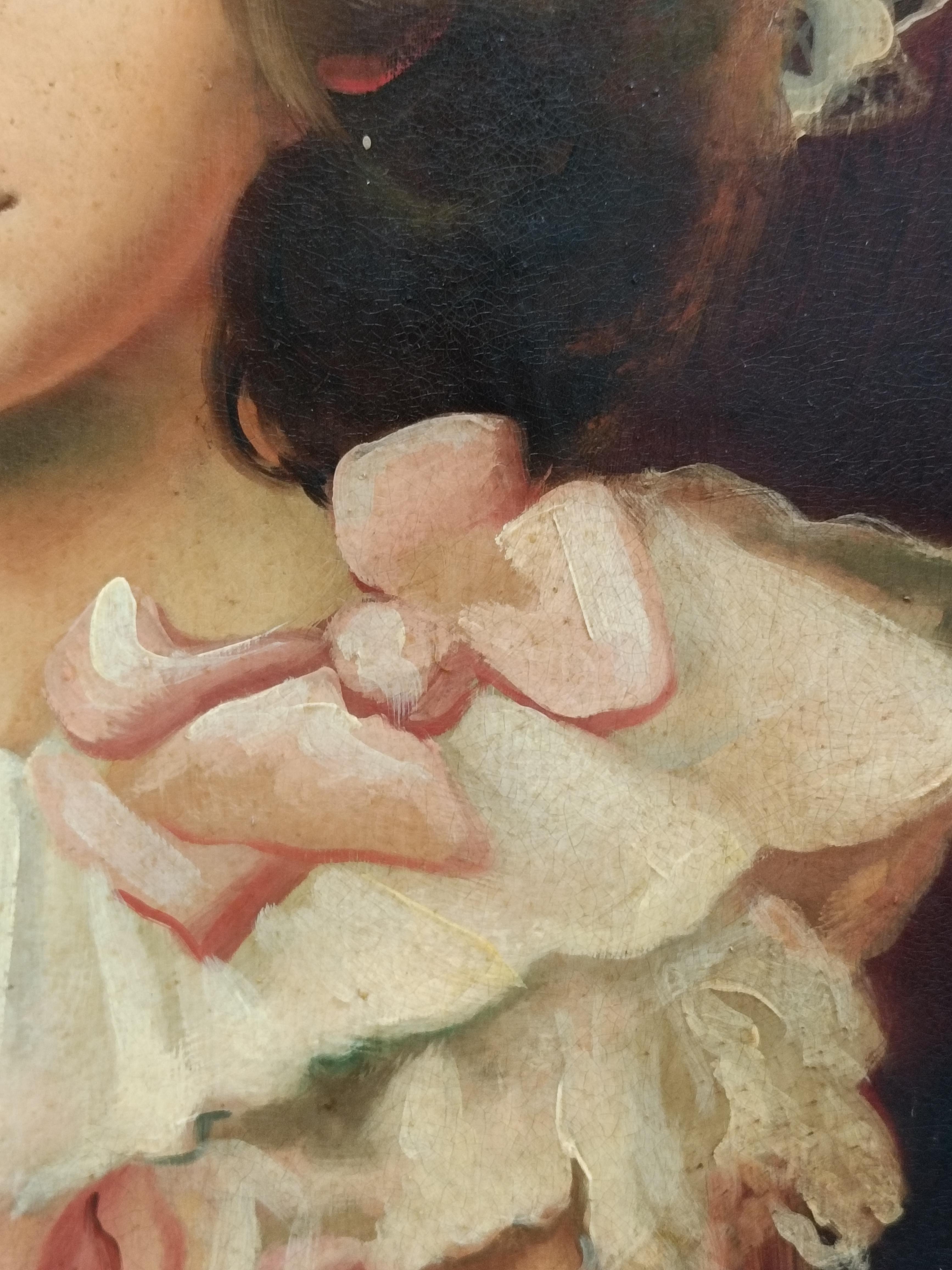 PORTRAIT OF LITTLE GIRL – Italienisches Gemälde der deutschen Schule, Öl auf Leinwand, Porträt, im Angebot 8