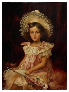 PORTRAIT OF LITTLE GIRL - German School Italian Oil on canvas painting