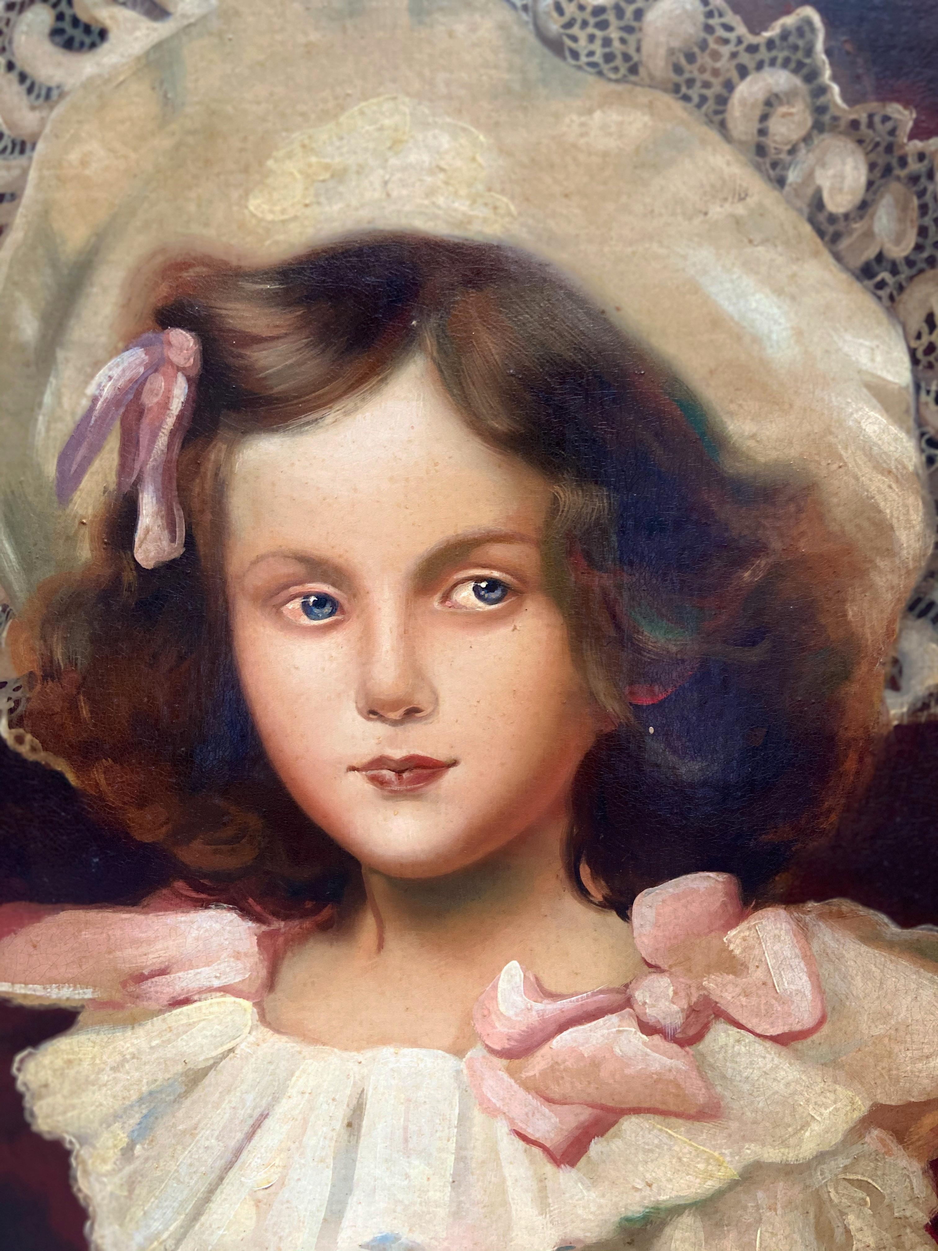 PORTRAIT OF LITTLE GIRL - German School Italian Oil on canvas painting,  For Sale 1