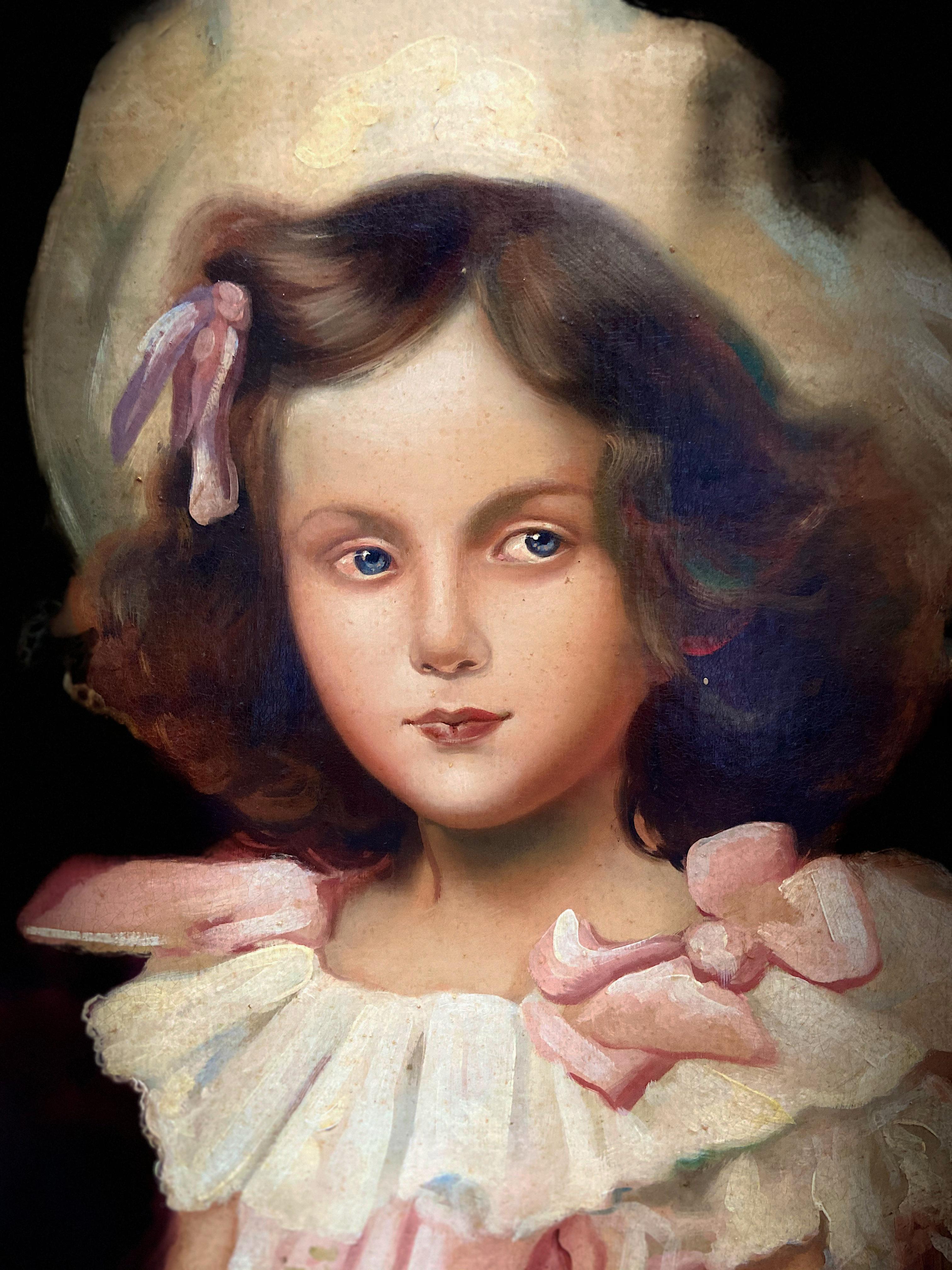 PORTRAIT OF LITTLE GIRL - German School Italian Oil on canvas painting,  For Sale 3
