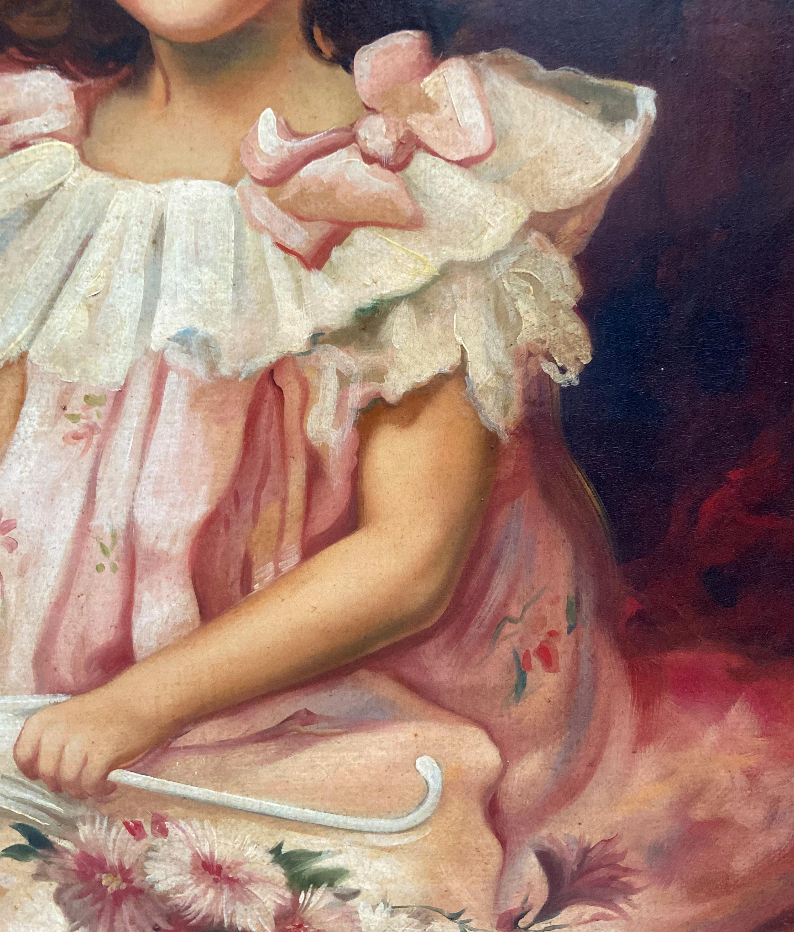 PORTRAIT OF LITTLE GIRL - German School Italian Oil on canvas painting,  For Sale 4