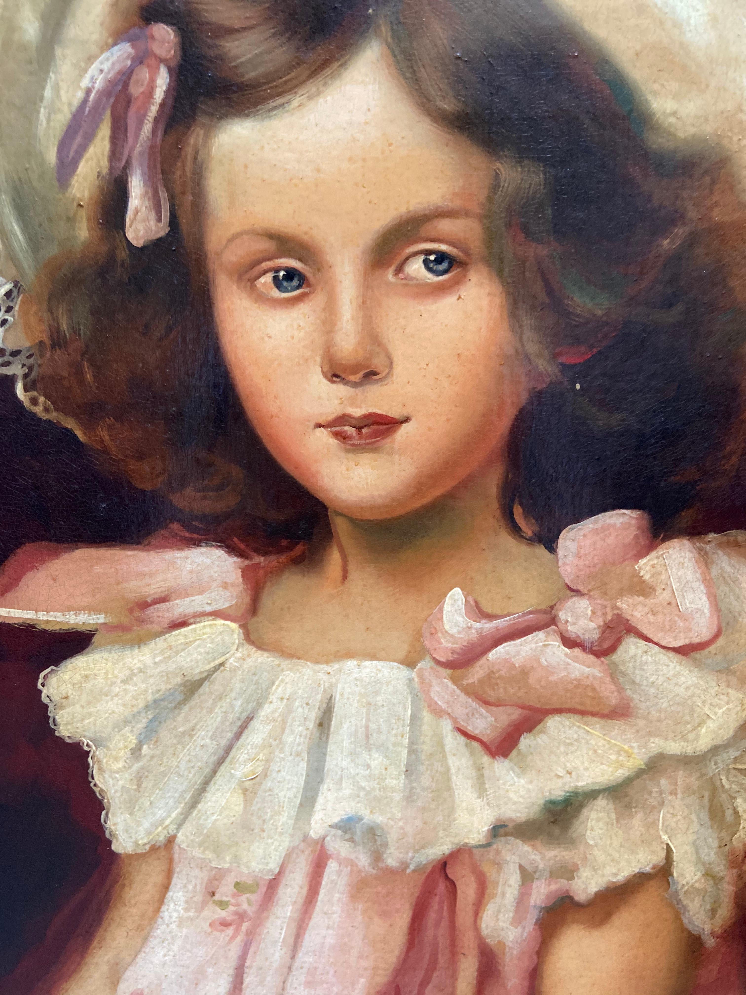 PORTRAIT OF LITTLE GIRL - German School Italian Oil on canvas painting,  For Sale 5