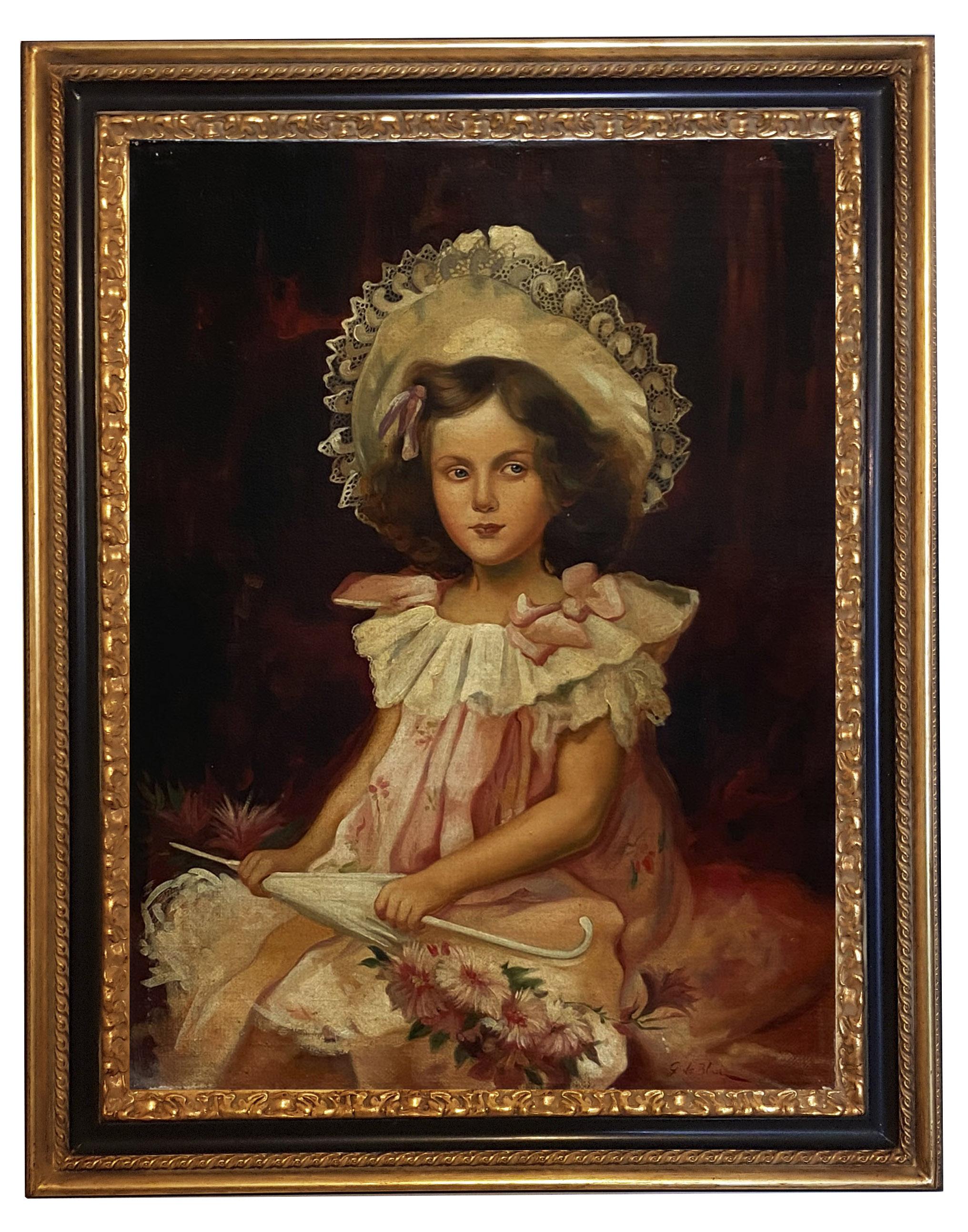 Eugenio De Blasi Portrait Painting - PORTRAIT OF LITTLE GIRL - German School Italian Oil on canvas painting, 