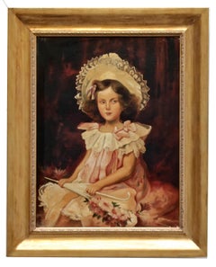 RETRATO DE NIÑA - Pintura al óleo sobre lienzo de la German School italiana,