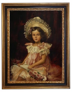 PORTRAIT OF LITTLE GIRL - German School Italian Oil on canvas painting, 
