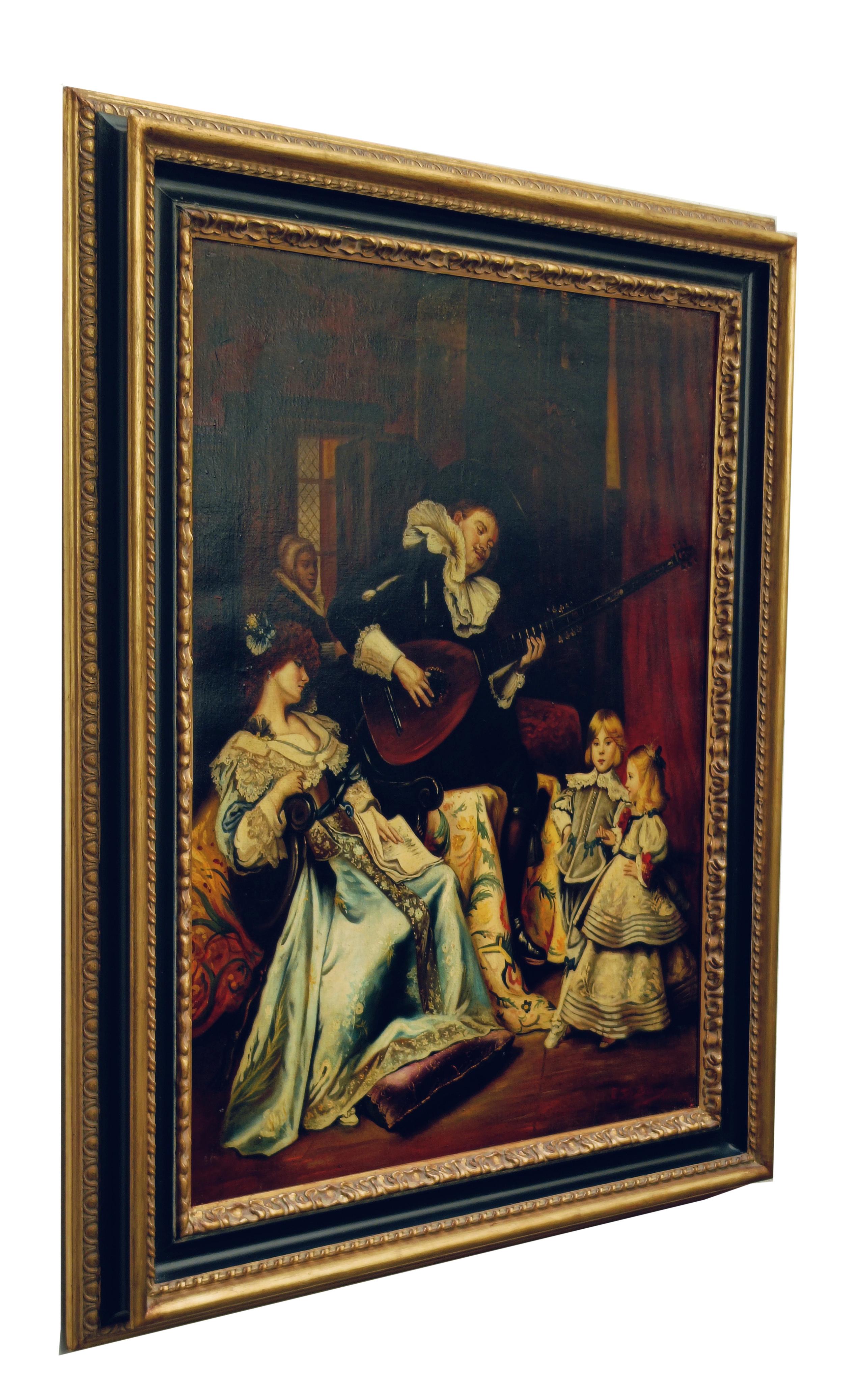 SCENE WITH MINSTREL – Eugenio De Blasi – Italien – Ölgemälde auf Leinwand im Angebot 13