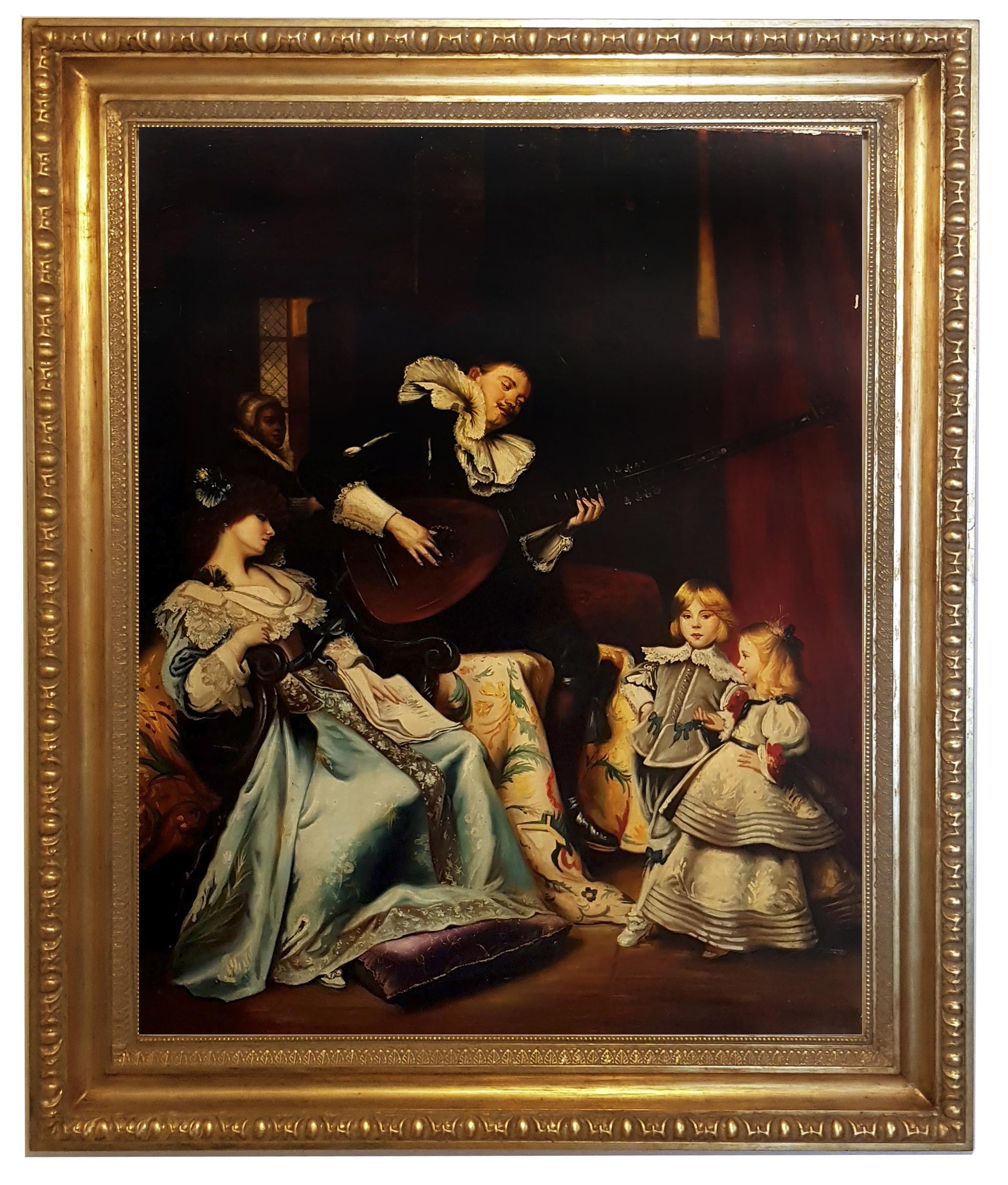 SCENE WITH MINSTREL- Eugenio De Blasi - Italy -Oil on canvas painting