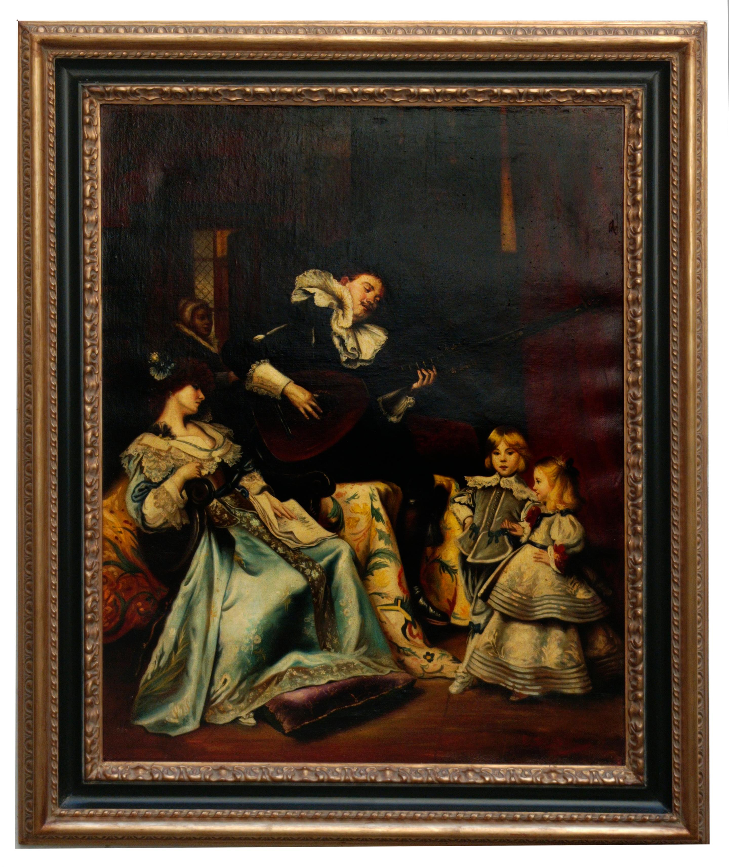 SCENE WITH MINSTREL – Eugenio De Blasi – Italien – Ölgemälde auf Leinwand