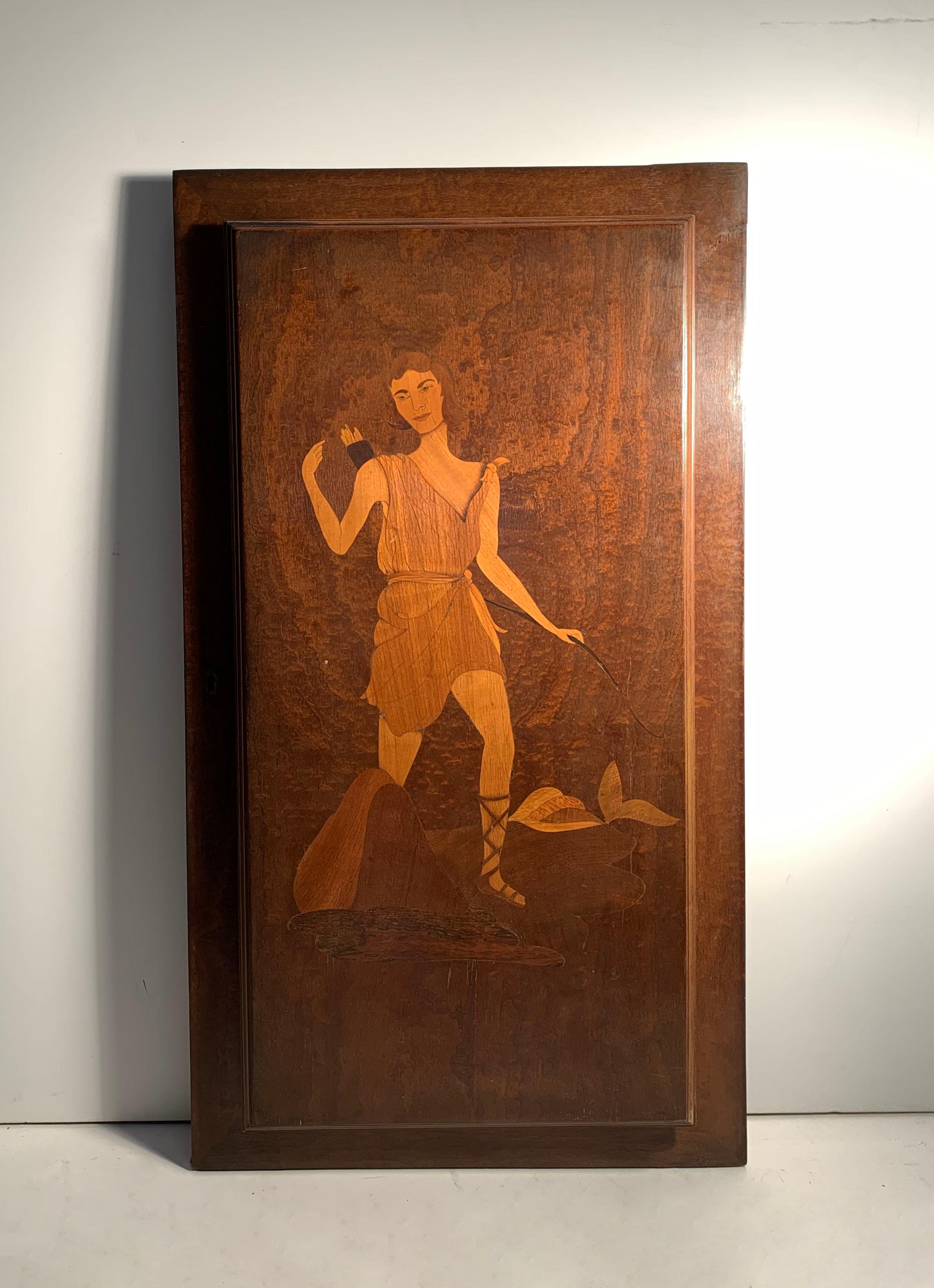 Large Eugenio Diez illuminated marquetry wood panels. These were from a very large cabinet. The doors could be repurposed for another cabinet.

Style of Aldo Tura 