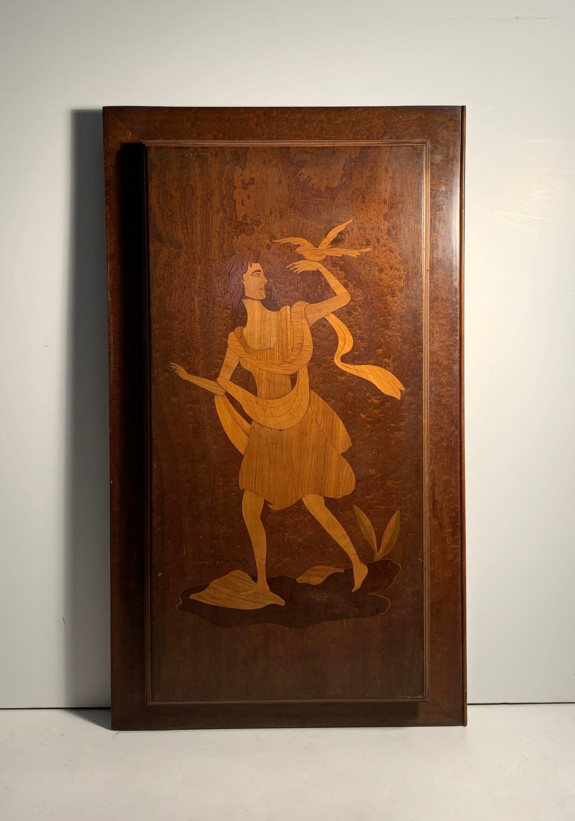 Mid-Century Modern Large Eugenio Diez Illuminated Marquetry Wall Hangings or Cabinet Doors For Sale
